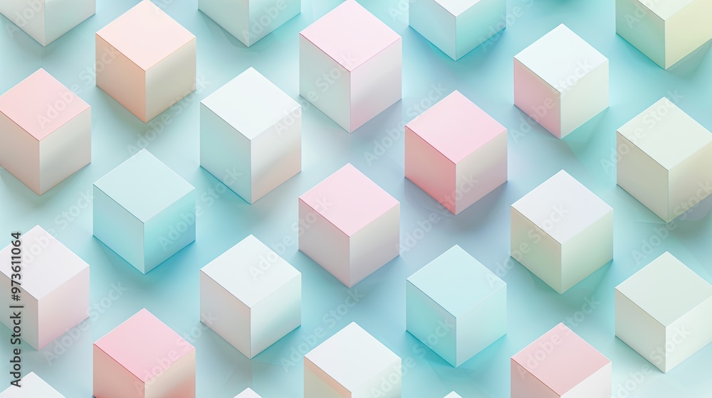 Aufkleber a visually appealing arrangement of pastel-colored cubes set against a soft gradient background, cre