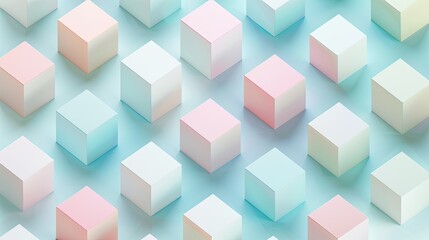 Obraz premium A visually appealing arrangement of pastel-colored cubes set against a soft gradient background, creating a modern and abstract aesthetic.