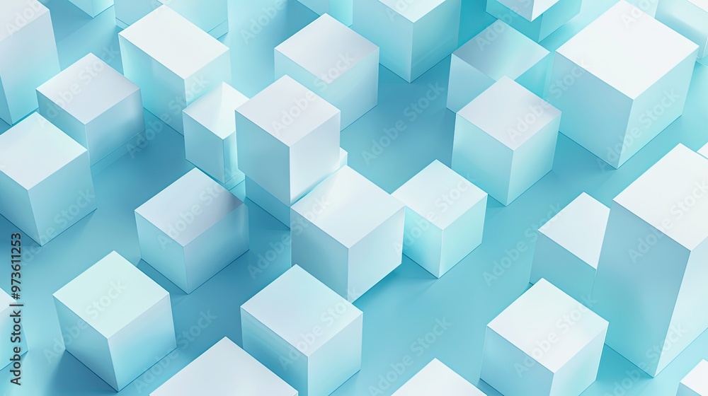 Aufkleber a visually appealing arrangement of translucent cubes in varying sizes and shades of blue, creating 