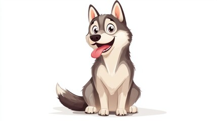 A playful Siberian Husky cartoon character sitting with its tongue out, eyes wide open, isolated on a white background