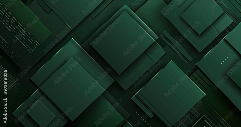 Poster a visually striking abstract design featuring layered green squares and lines, ideal for backgrounds