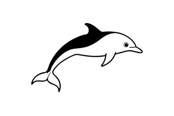 A dolphin silhouette,line art vector icon on white background.