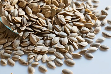 Free-Falling Sunflower Seeds on a Clear Background - Healthy Snack Closeup