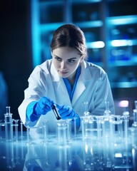 Fototapeta premium Laboratory assistants performing scientific research in a modern, advanced lab environment