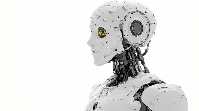 Thinking robot,white humanoid robot thinking ,isolated white background, generative ai. Robot. Illustration