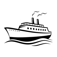 Obraz premium Vintage Steamship on Water in Black and White Vector Illustration