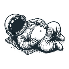  Cute astronaut show his chest, open the suit. Black white vector. Icon and logo illustration.