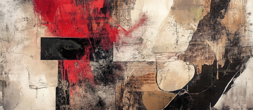 Aufkleber Mixed media artwork combining various textures and materials to create a dynamic visual experience