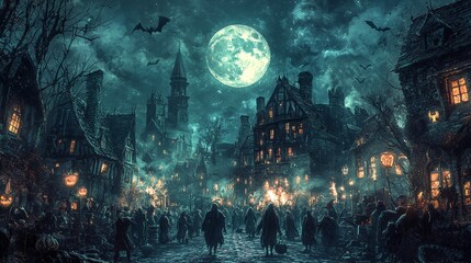 Fototapeta premium Halloween Night in a Medieval Town