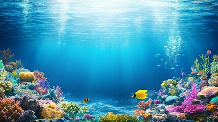 Fototapeta premium Enchanting Underwater Scene with Vibrant Coral Reefs and Diverse Marine Life, Highlighting the Breathtaking Beauty and Biodiversity of the Ocean Ecosystem