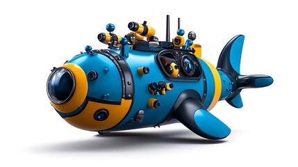 A futuristic submarine, rendered in 3D, cuts through the depths with its sleek design.