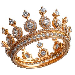 Obraz premium A diamond-studded gold crown shines brightly, isolated on a white background, perfect for royalty.
