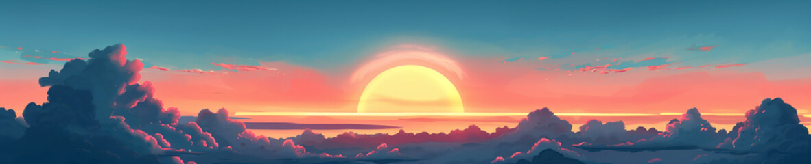 Fototapeta premium illustration of sun with clouds at dawn, design for banner or backdrop, Ai generated images