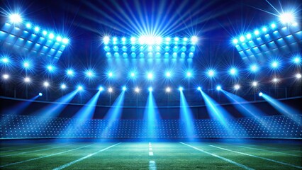 Bright blue stadium lights illuminating an empty stage