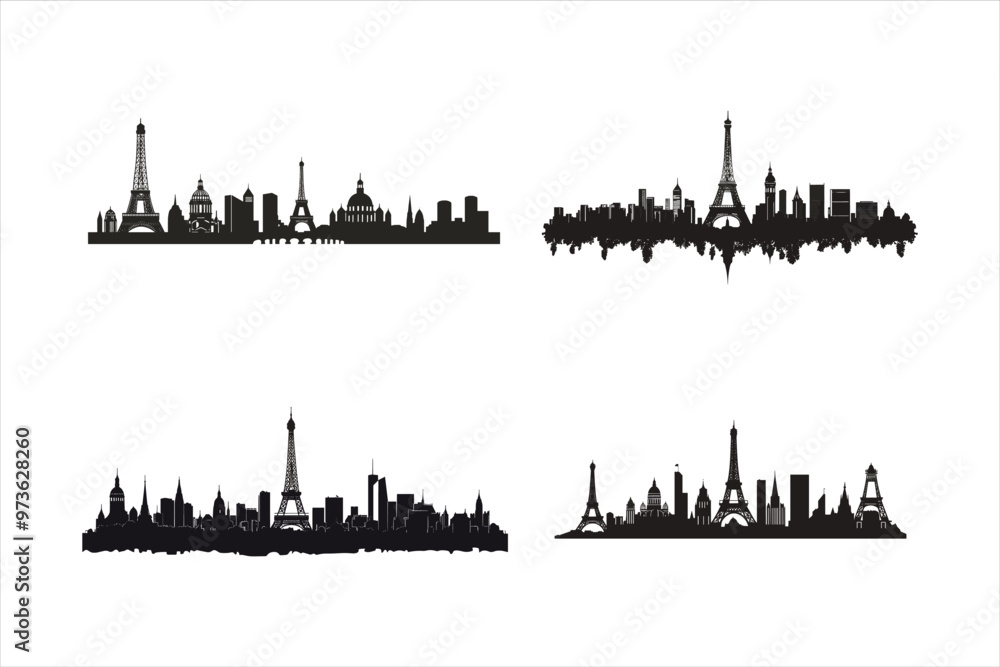 Wall mural shanghai, paris, hong kong (all buildings are complete and moveable) stock illustration