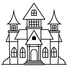 haunted house outline coloring book page line art drawing