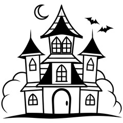 Obraz premium haunted house outline coloring book page line art drawing