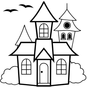 recommend clip art: haunted house outline coloring book page line art drawing