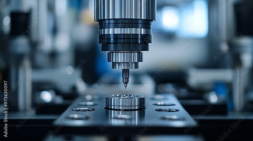 Poster an industrial machine tool shines under precise operation, representing the future of metalworking a
