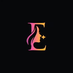 E beauty logo with women face, Letter E logo combination beauty logo icon Vector