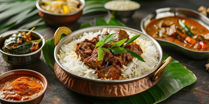 Spicy Beef Fry Curry from Southern Cuisine Served with Brown Rice, Ghee Rice, Appam, Parotta, and Puttu &Atilde;&cent;&acirc;&sbquo;&not;&acirc;&euro;&oelig; A Celebratory Dish Favored by Various Communities.