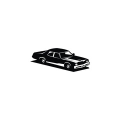 Obraz premium Bluesmobile. vector silhouette isolated on white background seen from the side. Best for badges, emblems, icons, sticker designs, automotive industry.