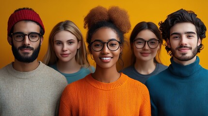 Diverse group of people standing together in support, smiling and showing unity, inclusive community focus