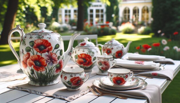 italienischer Porzelan mit einem Motiv aus Klatschmohn