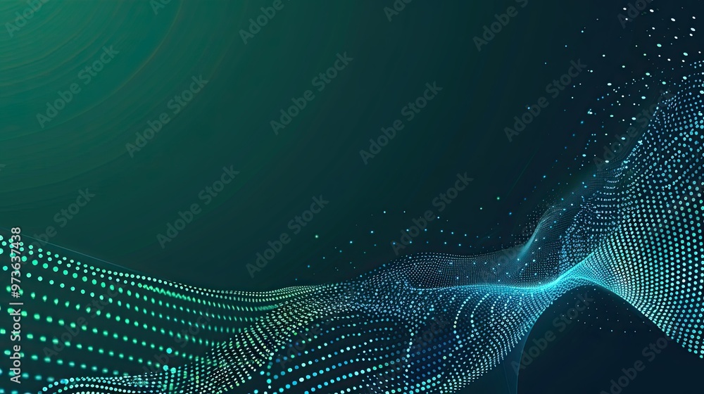 Poster abstract digital wave illustration with flowing lines and dots, representing technology and data vis