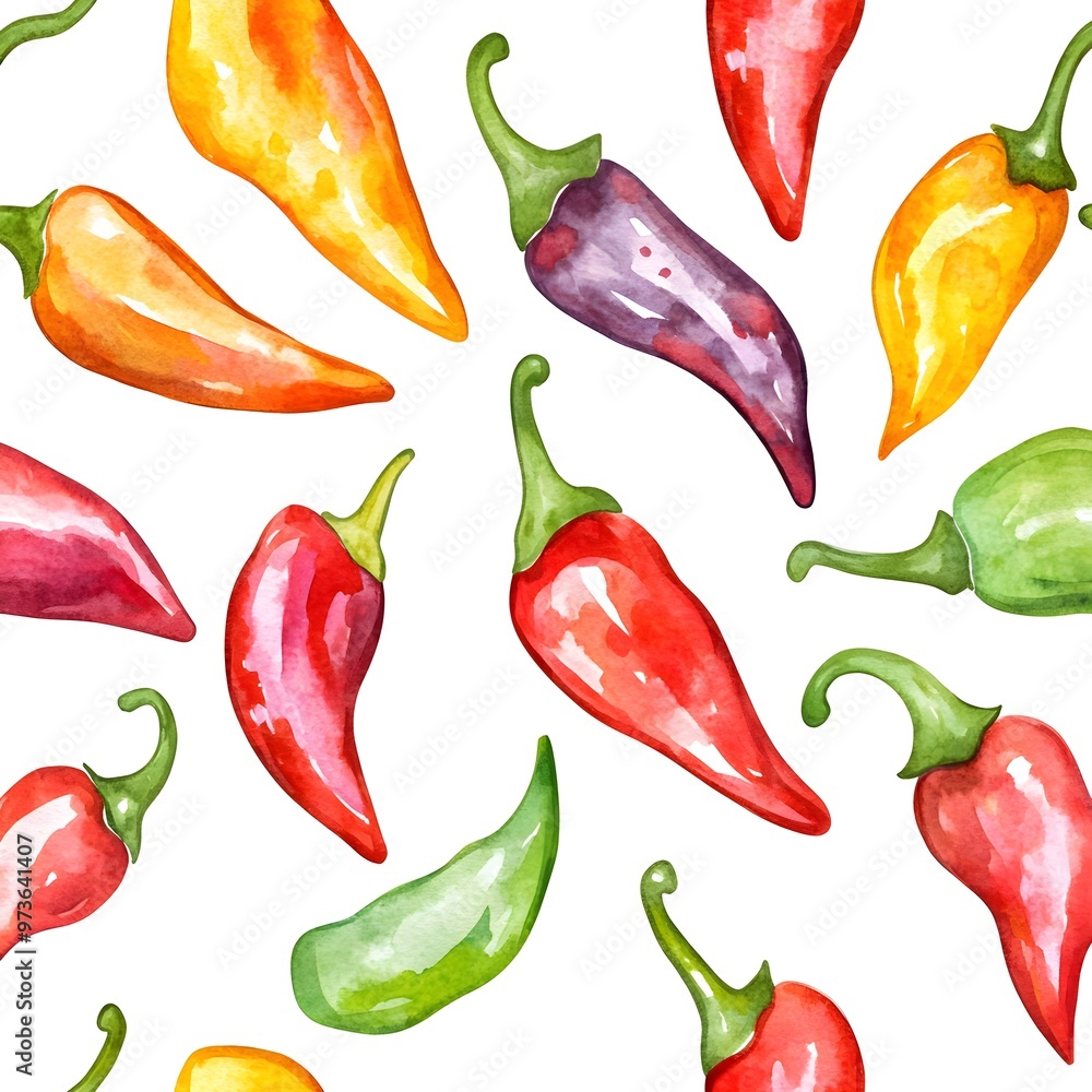 Wall mural watercolor chili peppers