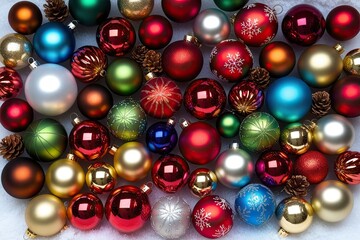 Colorful Seasonal Ornaments on a Bright White Background