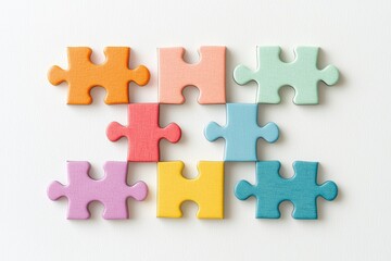 Obraz premium Colorful Puzzle Pieces Symbolizing Autism, Neurodiversity, and Unity Interconnection