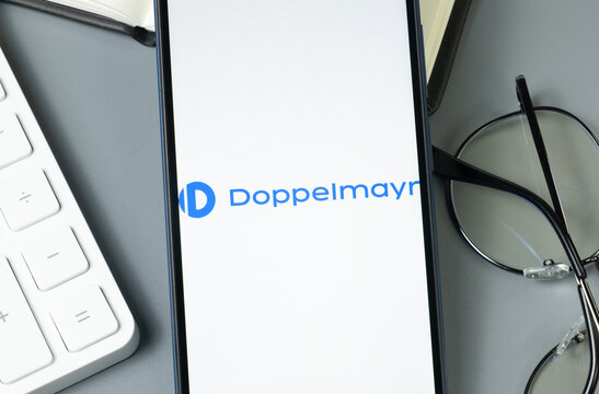 New York, USA - 30 August 2024: Doppelmayr Logo on Phone Screen, Company Icon on Display