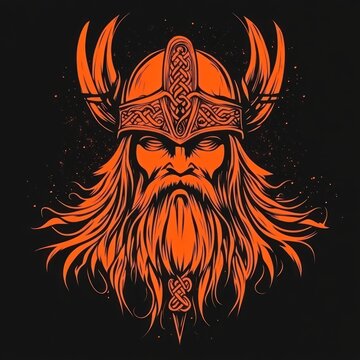 recommend clip art: Orange Viking warrior head with horned helmet and beard.