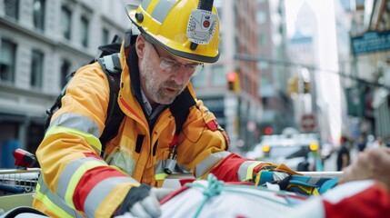 Urgent Medical Attention: Paramedic Administering CPR to Heart Attack Patient in Busy Urban Environment
