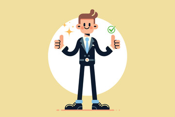Professional businessman standing giving both thumbs up and check mark as appreciation for success, Achieving success, business appreciation concept