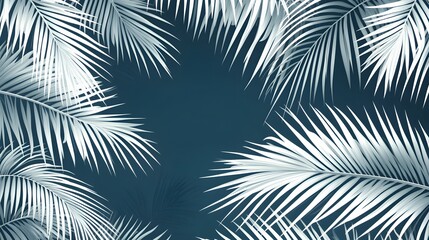 Palm Leaves on Dark Teal Background