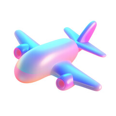 airplane fluid holographic Iridescent 3d render icon isolated on transparent background cutout