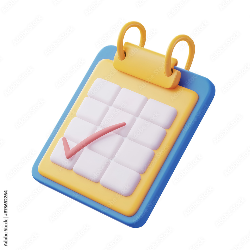 Poster calendar with check mark 3d render icon isolated on transparent background cutout