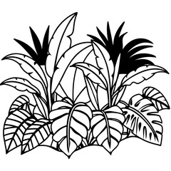 Naklejka premium jungle foliage outline coloring book page line art drawing
