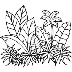 jungle foliage outline coloring book page line art drawing