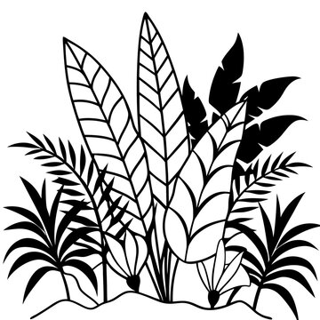 black and white tropical leaves clip art preview
