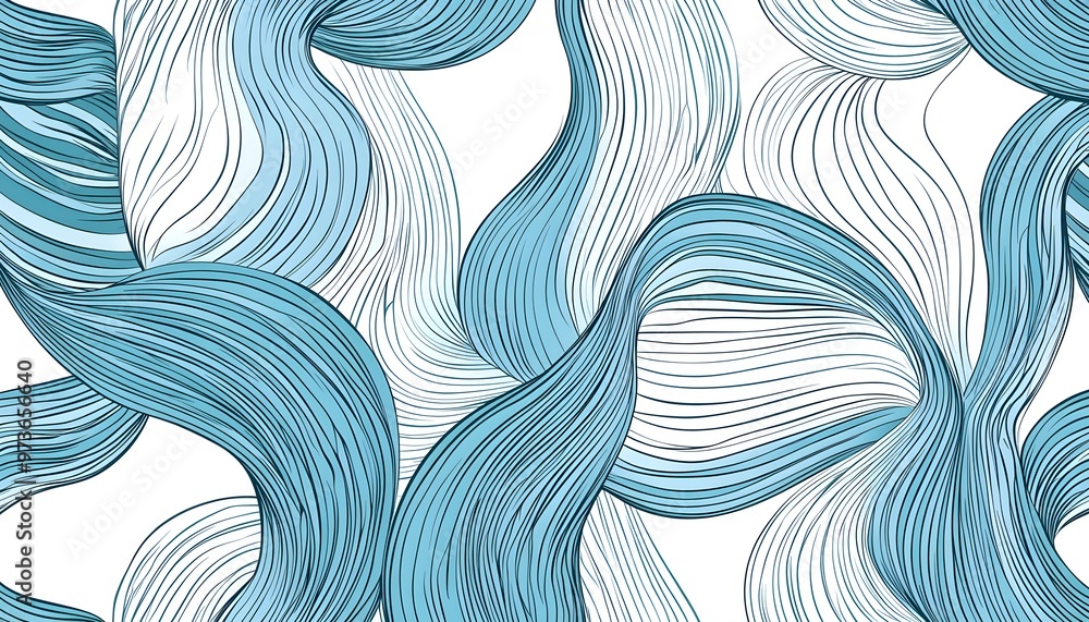 Poster abstract blue and white wavy lines seamless pattern