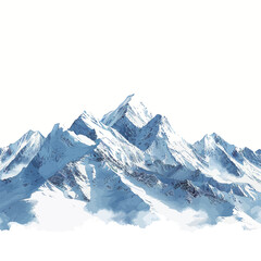 Snowy mountains isolated on white background. Digital painting. 3D illustration.