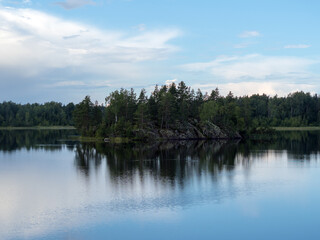 forest lake with rocky island