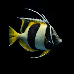 moorish idol fish on a black