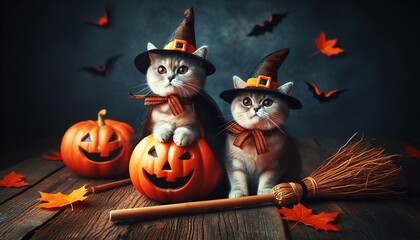 Witchy Cat on Broomstick