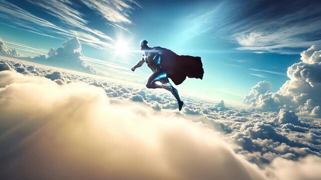 Superhero Soaring Above the Clouds