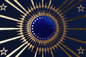 Royal Blue and Gold Canvas with Shimmering Stars on Dark Navy Background