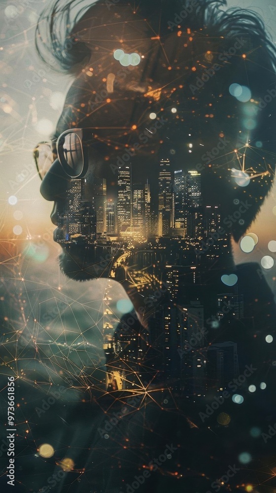 Poster digital network. interconnection and technology concept
